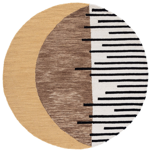 Safavieh Novelty Round Area Rug - Contemporary Geometric Design, Hand-tufted Wool And Cotton, Elegant Décor Brown ,Beige 80% Wool & 20% Cotton Nov350t-5r