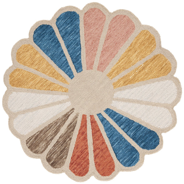 Safavieh Novelty Charming Round Area Rug For Kids - Hand-tufted Wool & Cotton, Cozy Playroom Decor Addition Beige ,Blue 80% Wool & 20% Cotton Nov351b-4r