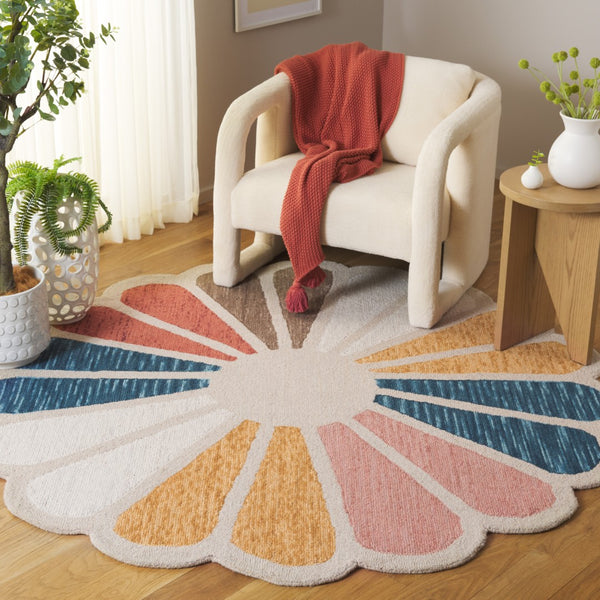 Safavieh Novelty Whimsical Hand-tufted Area Rug For Kids' Spaces – Cozy, Durable, And Playful Design Beige ,Blue 80% Wool & 20% Cotton Nov351b-3r
