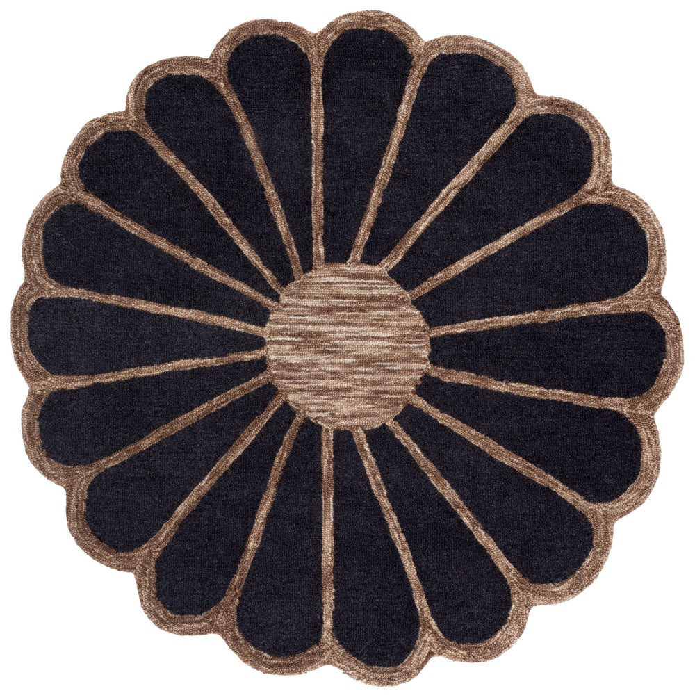 Safavieh Novelty Charming Round Area Rug For Kids - Hand-tufted Wool & Cotton, Cozy Playroom Decor Addition Black ,Brown 80% Wool & 20% Cotton Nov351z-4r