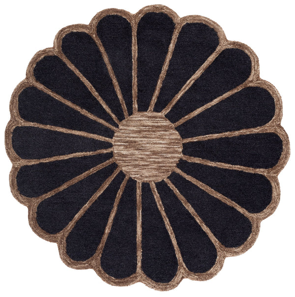 Safavieh Novelty Charming Round Area Rug For Kids - Hand-tufted Wool & Cotton, Cozy Playroom Decor Addition Black ,Brown 80% Wool & 20% Cotton Nov351z-5r