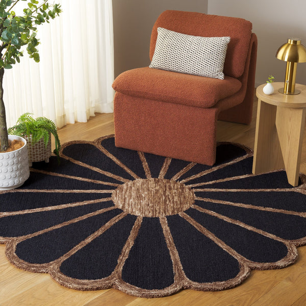 Safavieh Novelty Elegant Hand-tufted Area Rug In Soft Shades For Comfort, Style, And Timeless Sophistication Black ,Brown 80% Wool & 20% Cotton Nov351z-6r