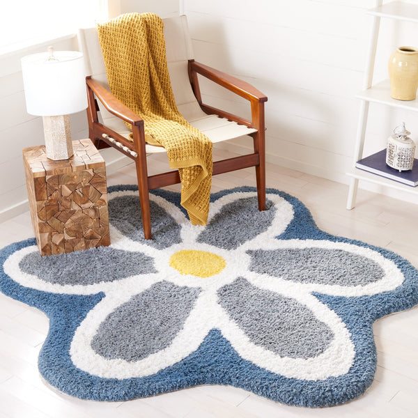 Safavieh Novelty Elegant Floral Area Rug - Hand-tufted Artisan Craftsmanship In Luxurious Polyester Blend Ivory ,Blue 80% Polyester And 20% Cotton Nov902m-6r