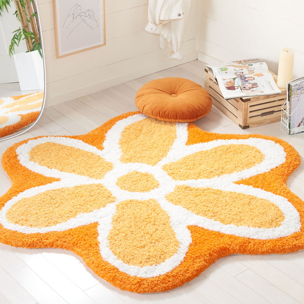 Safavieh Novelty Elegant Floral Area Rug - Hand-tufted Artisan Craftsmanship In Luxurious Polyester Blend Ivory ,Orange 80% Polyester And 20% Cotton Nov902p-6r