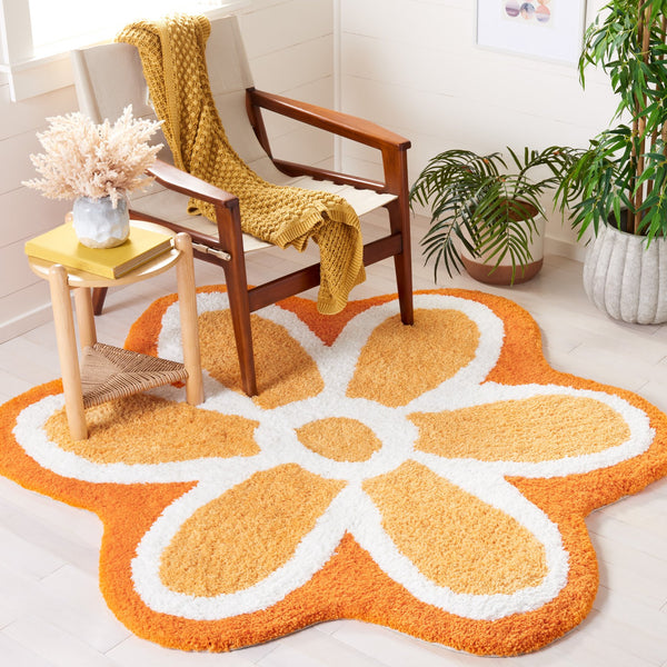 Safavieh Novelty Elegant Floral Area Rug - Hand-tufted Artisan Craftsmanship In Luxurious Polyester Blend Ivory ,Orange 80% Polyester And 20% Cotton Nov902p-6r
