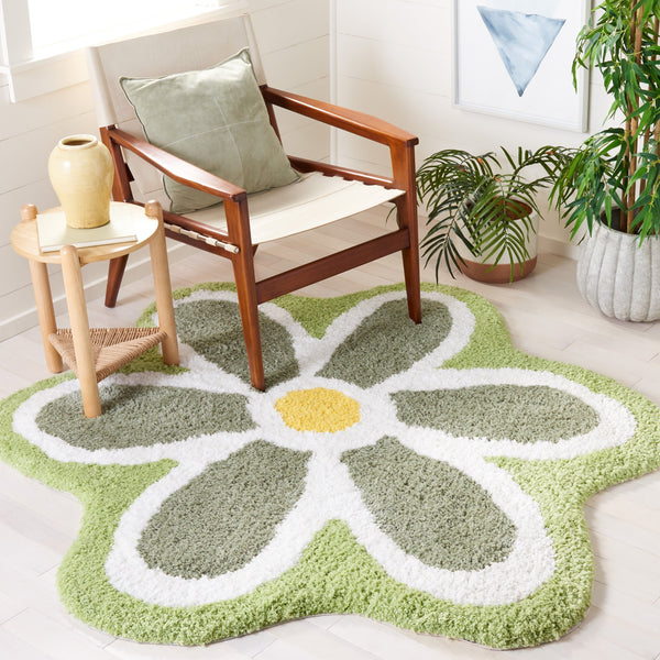 Safavieh Novelty Elegant Floral Area Rug - Hand-tufted Artisan Craftsmanship In Luxurious Polyester Blend Ivory ,Green 80% Polyester And 20% Cotton Nov902y-6r