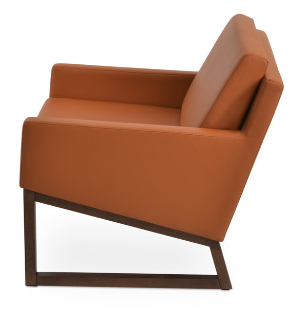 Soho Concept Nova Armchair With Wood Sled Base - Luxurious Camira Yoredale Boucle & Leather, 10-year Guarantee! Walnut  Soho-concept-dining-chair-12304