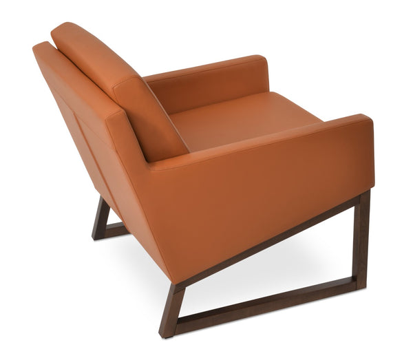 Soho Concept Nova Armchair With Wood Sled Base - Luxurious Camira Yoredale Boucle & Leather, 10-year Guarantee! Walnut  Soho-concept-dining-chair-13256