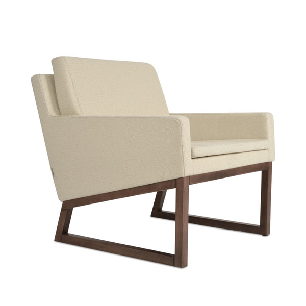 Soho Concept Nova Armchair With Wood Sled Base - Luxurious Camira Yoredale Boucle & Leather, 10-year Guarantee! Walnut,Beige  Soho-concept-dining-chair-12302
