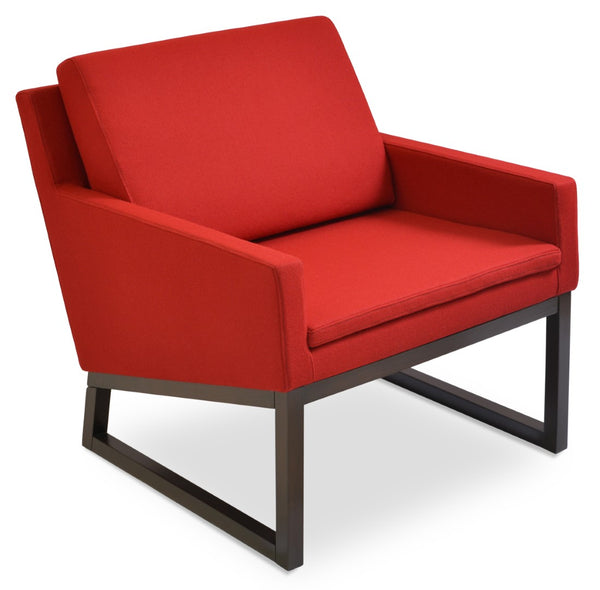 Soho Concept Nova Armchair With Wood Sled Base - Premium Wool Fabrics & 10-year Guarantee In Walnut & Red Walnut,Red  Soho-concept-dining-chair-12299