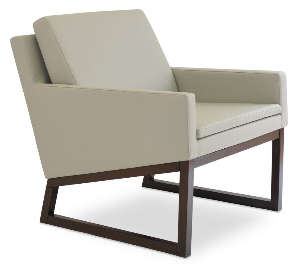 Soho Concept Nova Armchair With Sleek Wood Sled Base In Leatherette - Solid Beech, Walnut Finish, 2-year Warranty Black  Soho-concept-dining-chair-12315