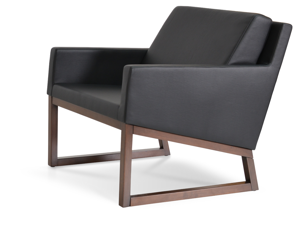 Soho Concept Nova Armchair With Sleek Wood Sled Base In Leatherette - Solid Beech, Walnut Finish, 2-year Warranty Black  Soho-concept-dining-chair-12315