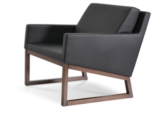 Soho Concept Nova Armchair With Sleek Wood Sled Base In Leatherette - Solid Beech, Walnut Finish, 2-year Warranty Black  Soho-concept-dining-chair-12315