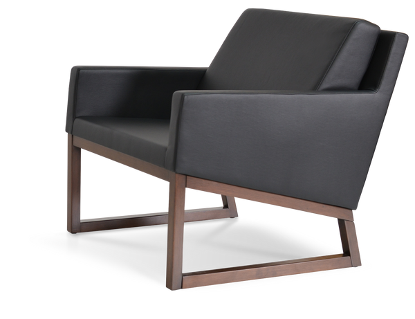 Soho Concept Nova Armchair With Sleek Wood Sled Base In Leatherette - Solid Beech, Walnut Finish, 2-year Warranty Black  Soho-concept-dining-chair-12315