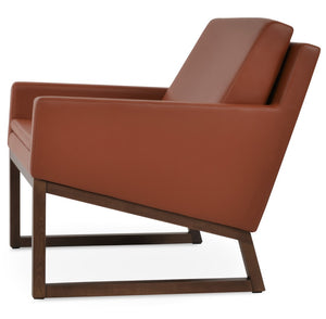 Soho Concept Nova Armchair With Sleek Wood Sled Base In Leatherette - Solid Beech, Walnut Finish, 2-year Warranty Walnut  Soho-concept-dining-chair-12288