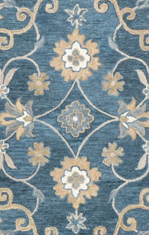 Alora Decor Napoli Indigo Runner Rug Hand-Tufted 100% Wool Floral Motif — Durable, Heirloom-Quality Hallway Accent 2'6" x 8' NAPNP100300092608