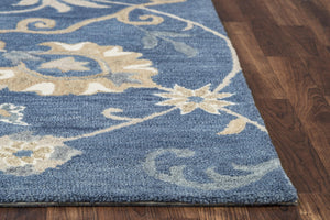 Alora Decor Napoli Hand-Tufted Indigo Wool Rug With Elegant Floral Motif, Artisanal Hand-Spun Dye & Plush Texture 12' x 15' NAPNP100300091215