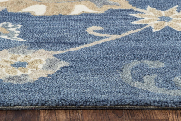 Alora Decor Napoli Hand-Tufted Round Wool Rug In Indigo With Floral Motif, Durable Bound Edges, Luxe Pile (100") 10' x 10' NAPNP1003000910RD