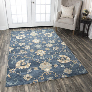 Alora Decor Napoli Hand-Tufted Indigo Wool Rug With Elegant Floral Motif, Artisanal Hand-Spun Dye & Plush Texture 12' x 15' NAPNP100300091215