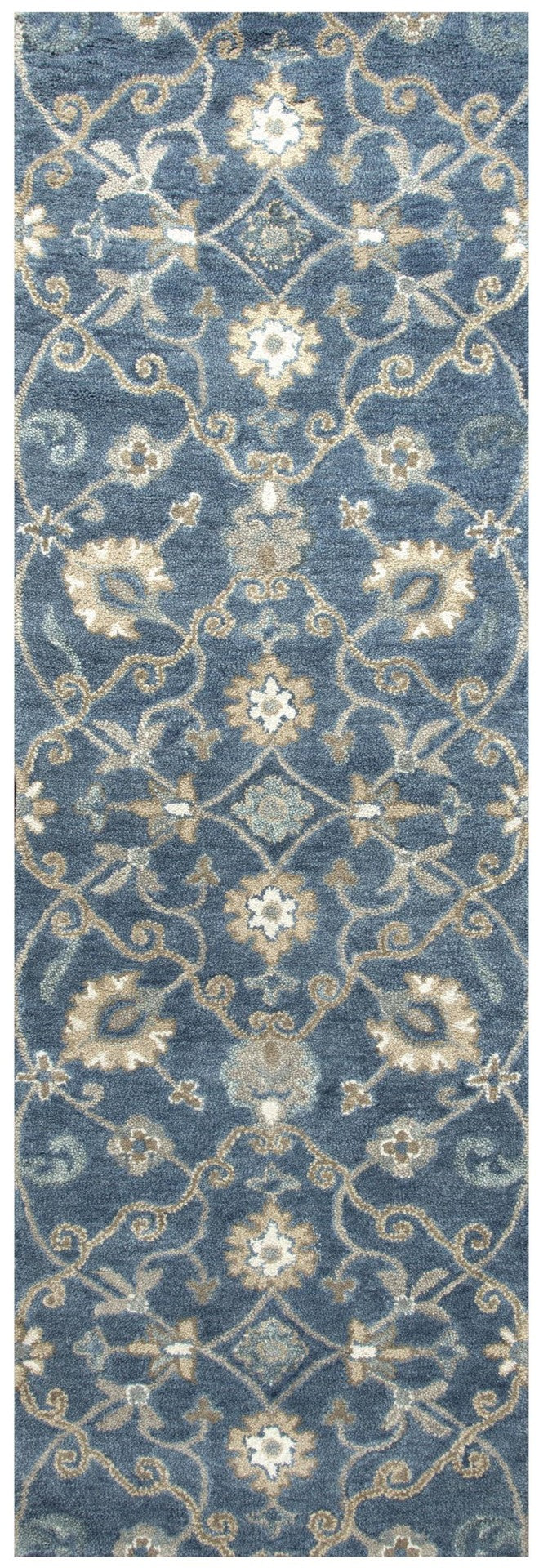 Alora Decor Napoli Indigo Runner Rug Hand-Tufted 100% Wool Floral Motif — Durable, Heirloom-Quality Hallway Accent 2'6" x 8' NAPNP100300092608