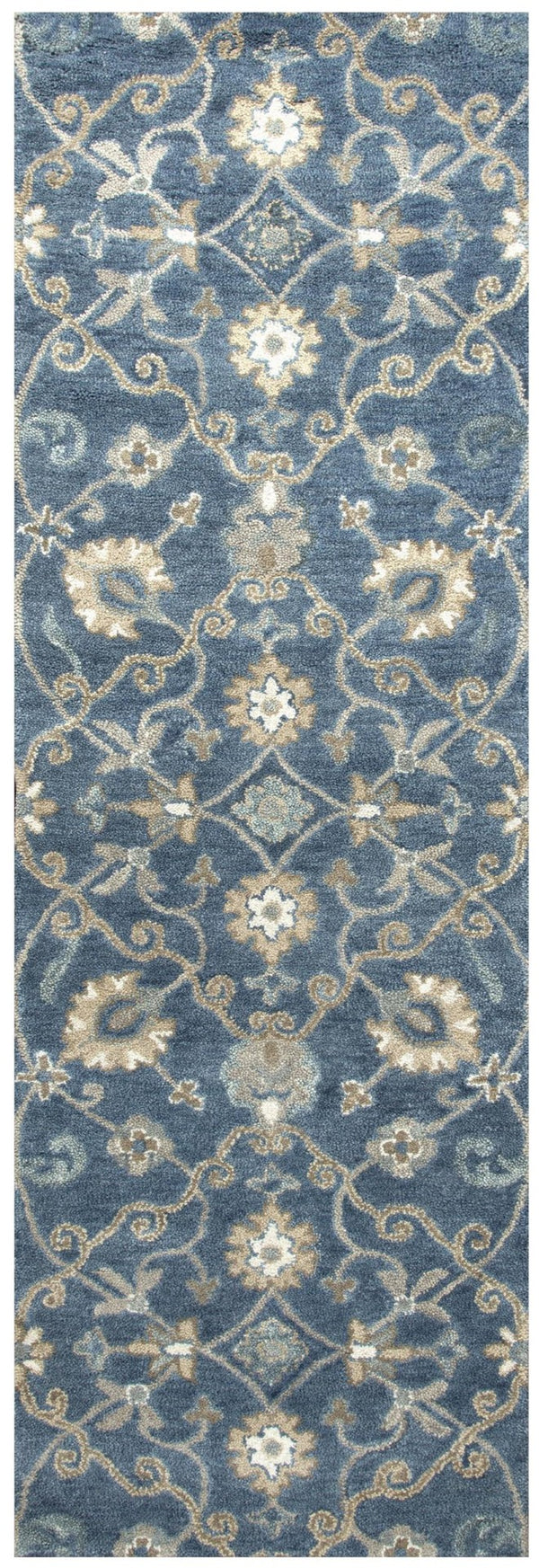 Alora Decor Napoli Indigo Runner Rug Hand-Tufted 100% Wool Floral Motif — Durable, Heirloom-Quality Hallway Accent 2'6" x 8' NAPNP100300092608
