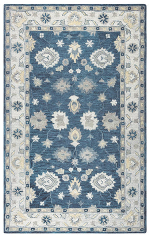 Alora Decor Napoli Hand-Tufted 100% Wool Indigo Floral Rug — Transitional Elegance, Soft Durable Texture 5' x 8' NAPNP102000090508