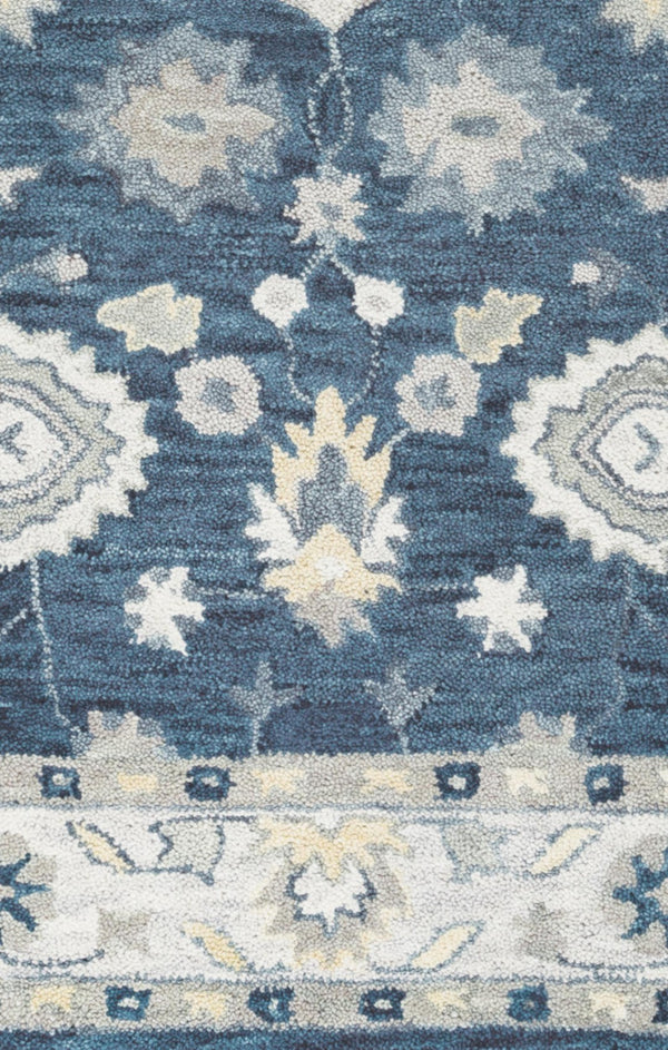 Alora Decor Napoli Hand-Tufted Wool Runner 2'6"X8' Indigo Floral Transitional Rug Durable Soft Natural Fiber NAPNP102000092608