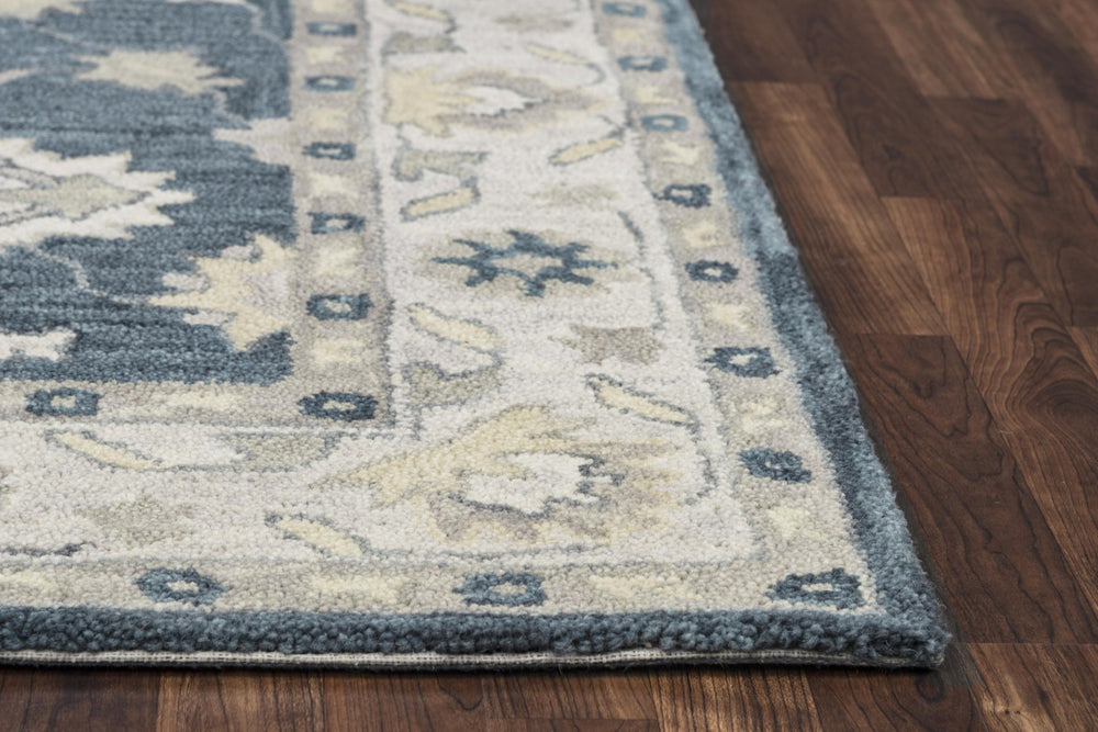 Alora Decor Napoli Hand-Tufted Wool Runner 2'6"X8' Indigo Floral Transitional Rug Durable Soft Natural Fiber NAPNP102000092608