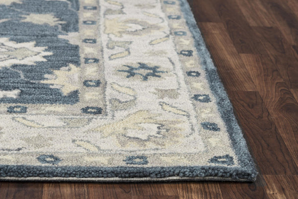 Alora Decor Napoli Hand-Tufted 100% Wool Indigo Floral Rug — Transitional Elegance, Soft Durable Texture 5' x 8' NAPNP102000090508
