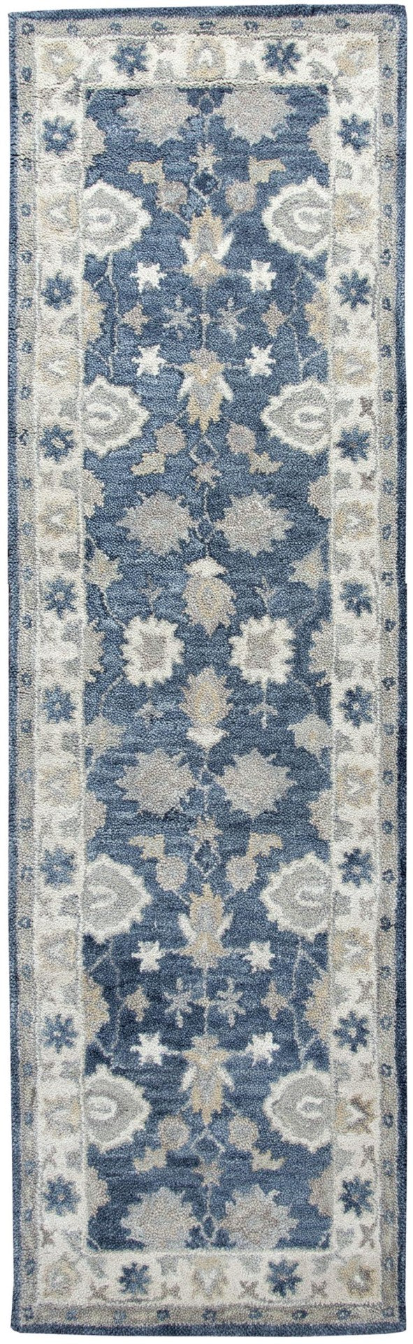 Alora Decor Napoli Hand-Tufted Wool Runner 2'6"X8' Indigo Floral Transitional Rug Durable Soft Natural Fiber NAPNP102000092608