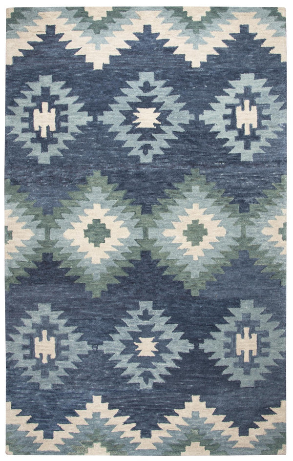 Alora Decor Napoli Hand-Tufted Wool Rug In Indigo And Sky Blue With Southwestern Diamond Motif For Warmth And Style 5' x 8' NAPNP102400090508