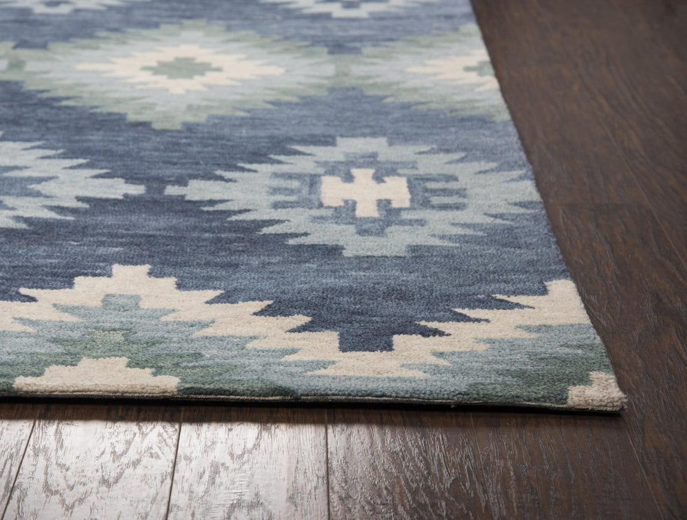 Alora Decor Napoli Hand-Tufted 100% Wool Runner — Southwestern Indigo & Sky Blue Diamonds, Durable Plush 2'6"X8' NAPNP102400092608