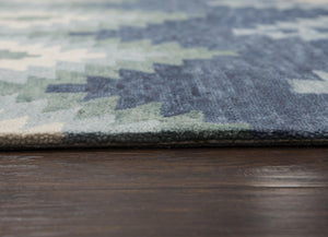 Alora Decor Napoli Hand-Tufted 100% Wool Runner — Southwestern Indigo & Sky Blue Diamonds, Durable Plush 2'6"X8' NAPNP102400092608