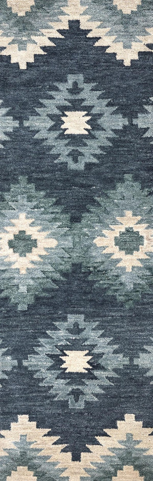 Alora Decor Napoli Hand-Tufted 100% Wool Runner — Southwestern Indigo & Sky Blue Diamonds, Durable Plush 2'6"X8' NAPNP102400092608