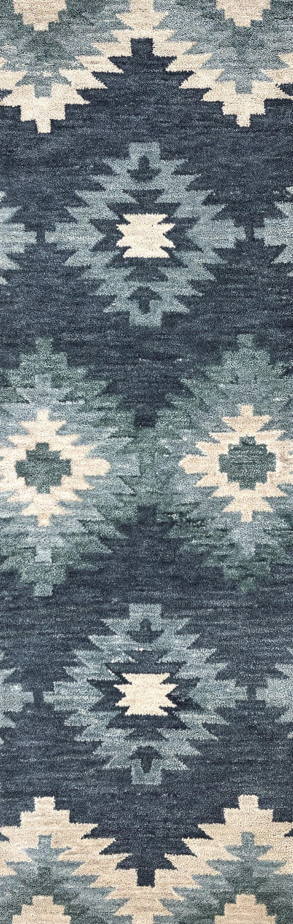 Alora Decor Napoli Hand-Tufted 100% Wool Runner — Southwestern Indigo & Sky Blue Diamonds, Durable Plush 2'6"X8' NAPNP102400092608