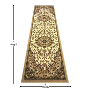 English Elm Mersin Collection Persian-Style Runner Rug - Durable Olefin with Jute Backing for Hallways & Living Spaces Ivory 2' x 7' NR-RG10-27-IV-GG