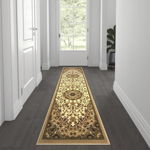 English Elm Mersin Collection Persian-Style Runner Rug - Durable Olefin with Jute Backing for Hallways & Living Spaces Ivory 2' x 7' NR-RG10-27-IV-GG
