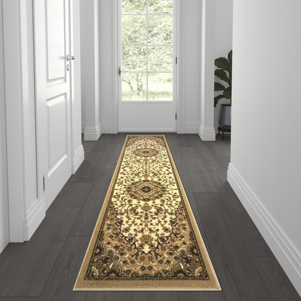 English Elm Mersin Collection Persian-Style Runner Rug - Durable Olefin with Jute Backing for Hallways & Living Spaces Ivory 2' x 7' NR-RG10-27-IV-GG