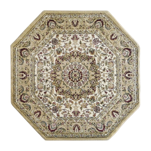 English Elm Mersin Collection Persian-Style Runner Rug - Durable Olefin with Jute Backing for Hallways & Living Spaces Ivory 7' Octagon NR-RG1883-77-IV-GG
