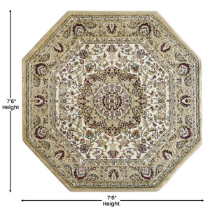 English Elm Mersin Collection Persian-Style Runner Rug - Durable Olefin with Jute Backing for Hallways & Living Spaces Ivory 7' Octagon NR-RG1883-77-IV-GG