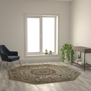 English Elm Mersin Collection Persian-Style Runner Rug - Durable Olefin with Jute Backing for Hallways & Living Spaces Ivory 7' Octagon NR-RG1883-77-IV-GG