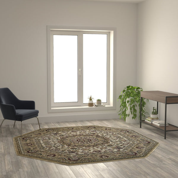 English Elm Mersin Collection Persian-Style Runner Rug - Durable Olefin with Jute Backing for Hallways & Living Spaces Ivory 7' Octagon NR-RG1883-77-IV-GG