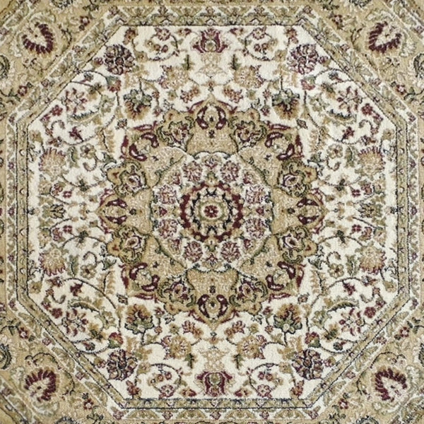 English Elm Mersin Collection Persian-Style Runner Rug - Durable Olefin with Jute Backing for Hallways & Living Spaces Ivory 7' Octagon NR-RG1883-77-IV-GG
