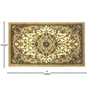 English Elm Mersin Collection Persian-Style Runner Rug - Durable Olefin with Jute Backing for Hallways & Living Spaces Ivory 2' x 3' NR-RG283-23-IV-GG