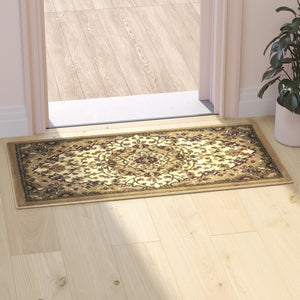 English Elm Mersin Collection Persian-Style Runner Rug - Durable Olefin with Jute Backing for Hallways & Living Spaces Ivory 2' x 3' NR-RG283-23-IV-GG