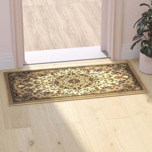 English Elm Mersin Collection Persian-Style Runner Rug - Durable Olefin with Jute Backing for Hallways & Living Spaces Ivory 2' x 3' NR-RG283-23-IV-GG