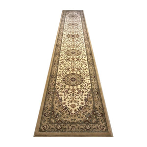 English Elm Mersin Collection Persian-Style Runner Rug - Durable Olefin with Jute Backing for Hallways & Living Spaces Ivory 3' x 15' NR-RG29-315-IV-GG