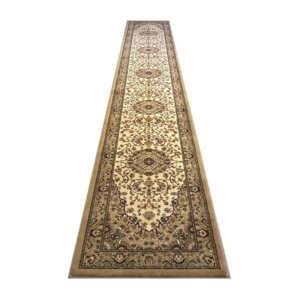 English Elm Mersin Collection Persian-Style Runner Rug - Durable Olefin with Jute Backing for Hallways & Living Spaces Ivory 3' x 15' NR-RG29-315-IV-GG
