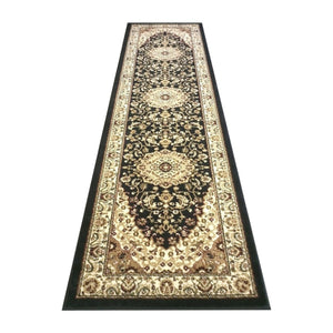 English Elm Mersin Collection Persian-Style Runner Rug - Durable Olefin with Jute Backing for Hallways & Living Spaces Black 3' x 10' NR-RG9-310-BK-GG