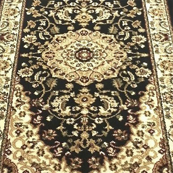 English Elm Mersin Collection Persian-Style Runner Rug - Durable Olefin with Jute Backing for Hallways & Living Spaces Black 3' x 10' NR-RG9-310-BK-GG